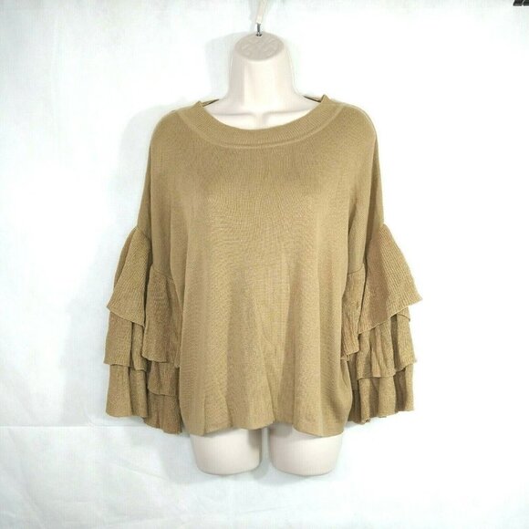 Derek Heart Sweater Knit Top Layered Sleeve Women Size L Brown 3/4 Sleeve - Picture 2 of 7